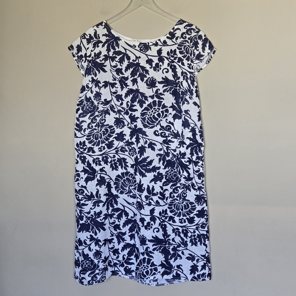Gigi Moda Italy Sardinia Linen Cap Sleeve Floral Lagenlook Midi Shift Dress O/S - Picture 4 of 13